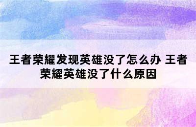 王者荣耀发现英雄没了怎么办 王者荣耀英雄没了什么原因